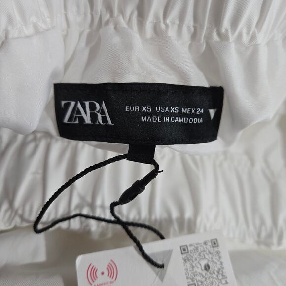 Zara Bubble Midi Skirt White Poplin Balloon Hem Pockets Billowy Elastic Waist XS - Picture 6 of 14